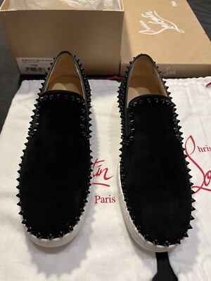 CHRISTIAN LOUBOUTIN PIK BOAT FLAT VELOUR GG SHOES SIZE 43 10 CHRISTIAN LOUBOUTIN PIK BOAT FLAT VELOUR GG SHOES SIZE 43 10