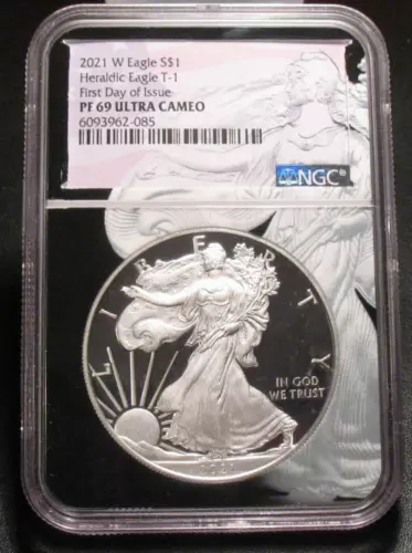 2021  NGC PF 69 UCAM W Proof Silver Heraldic Eagle T-1 $1 West Point Mint