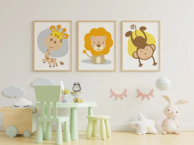 3 Set A3 Lion Giraffe & Monkey Animals Vector Poster Unframed HIGH QUALITY