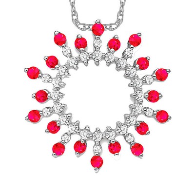 14K Solid White Gold Ruby Diamond Snowflake Floating Chain Slide Necklace
