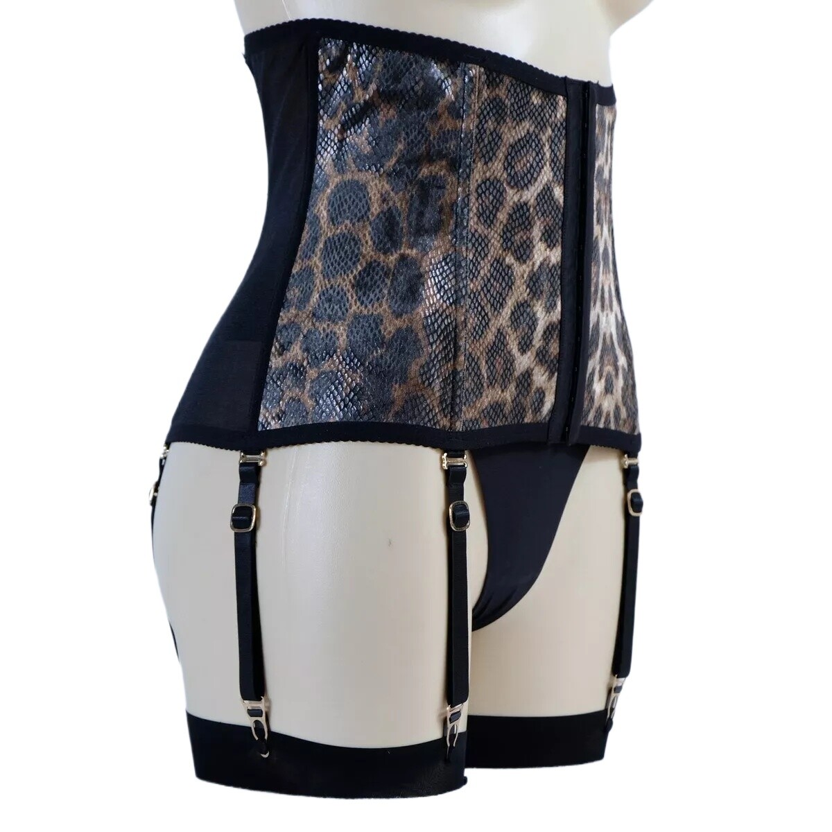 USA Mesh Leopard Waist Cincher W Removable Garters Straps Boned Shaping  Corset