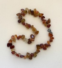 One Strand Stones Agate Honey Amber Color Beads Necklace Silver Tone Lock 17'' L