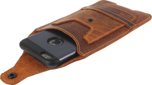 FÜR TELEFON MIT HÜLLE SCHUTZ - BULL'S HEAD ECHTLEDER TASCHE & KARTENTASCHE - Bild 4 von 12