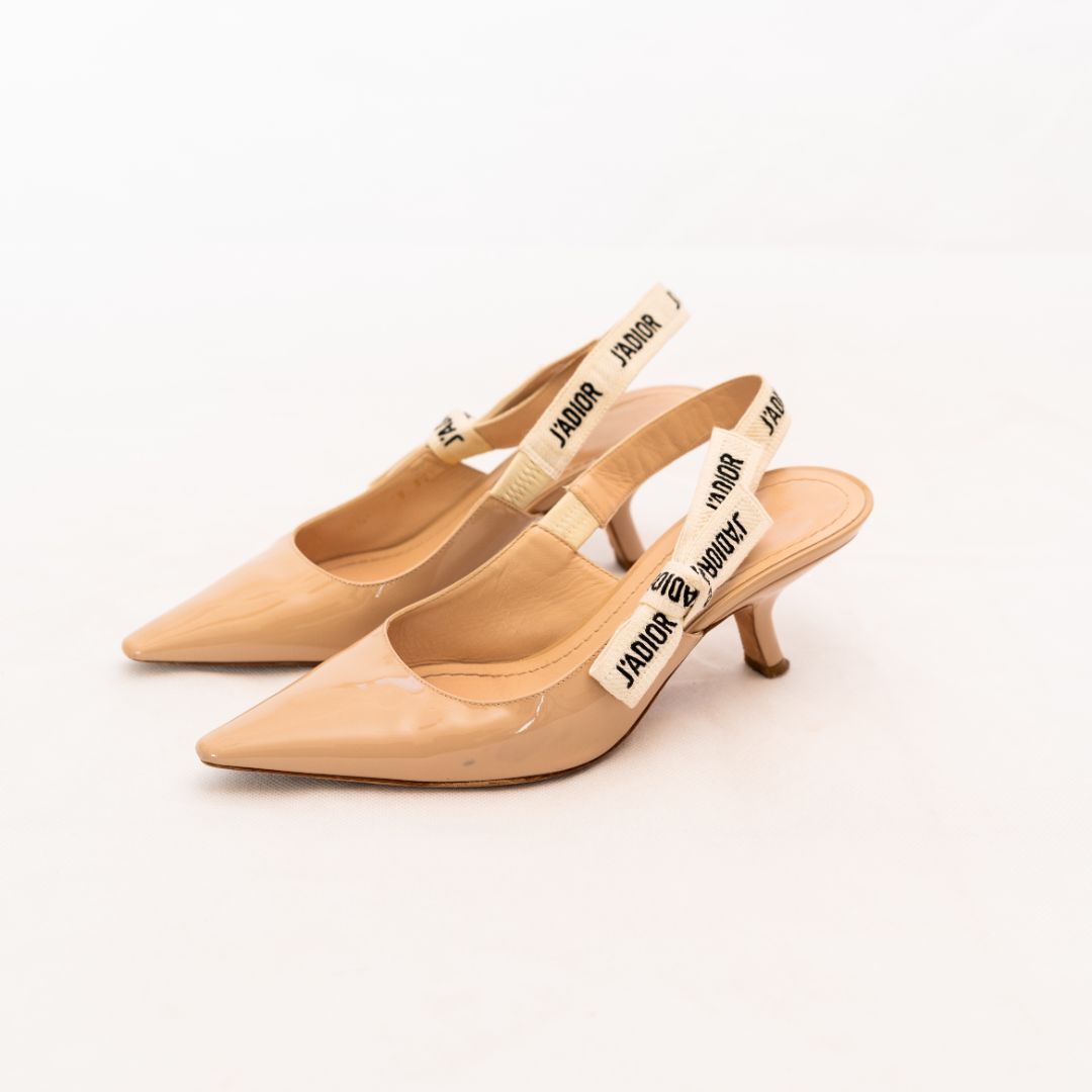 Dior Nude Patent Leather J'adior Slingback Pumps 37.5