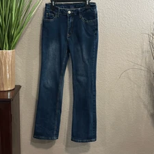 B1/2 Romwe women’s pocket patchwork, slight flare, denim jeans, size small