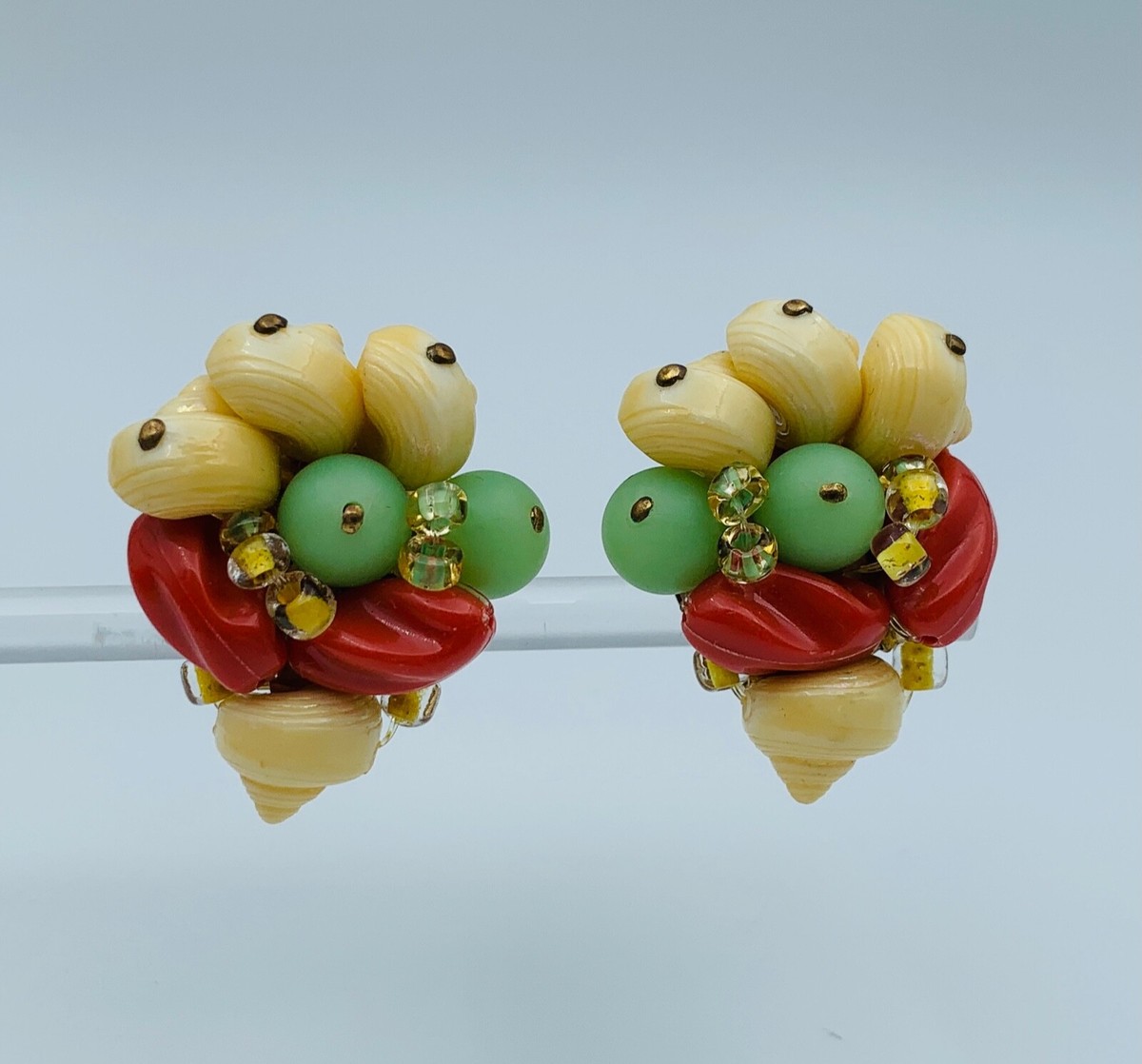 Boucles D'Oreilles Fantaisie Clips Vintage - Coquillage Résine Jaune - Occasion