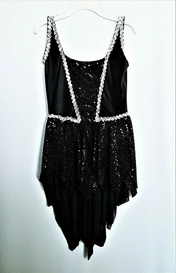 Damas Negro Disfraz de Baile Vestido Falda Alta Baja Talla Pequeña W Bonus Pluma Boa Foto 2 de 4