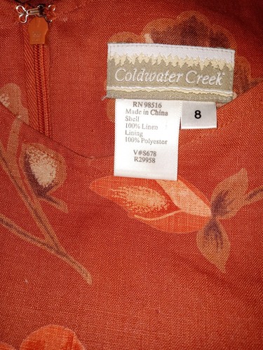 Coldwater Creek Dress 8 Linen Floral Roses Fully Lined Cottagecore Summer Shift - Picture 5 of 6