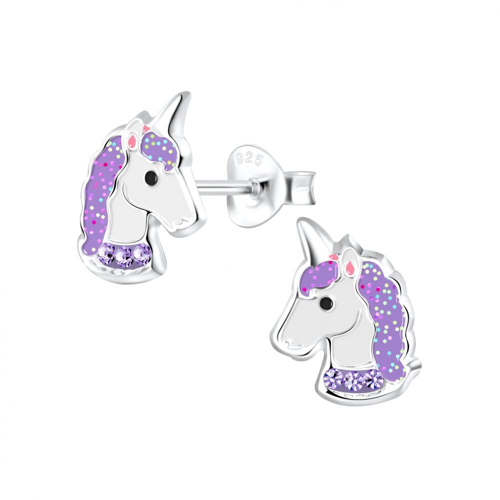Purple Unicorn 925 Sterling Silver Stud Earrings for Women