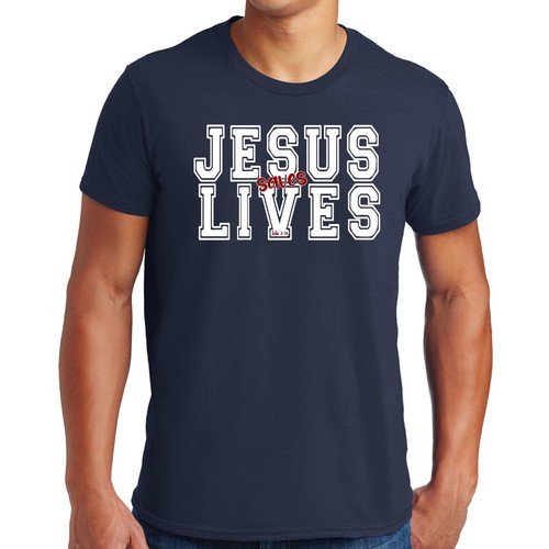 Herren Grafik T-Shirt Jesus rettet Leben weiß rot Illustration - Bild 54 von 72