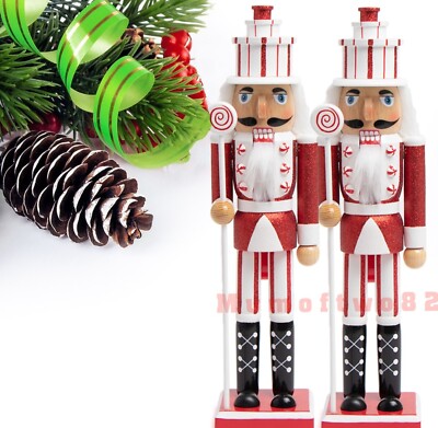 2x rot & weiß Zuckerstange Nussknacker 38 cm Weihnachtsdeko Ornamente  