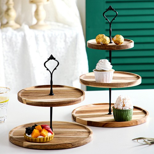 SOGA 2X Brown Round Wooden Acacia Decorative Serving Fruit Platter Holder 15cm - Picture 8 of 10