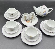 Vintage Miniature Tea Set Children  Toys Purple Trim Collectors Or Doll Set