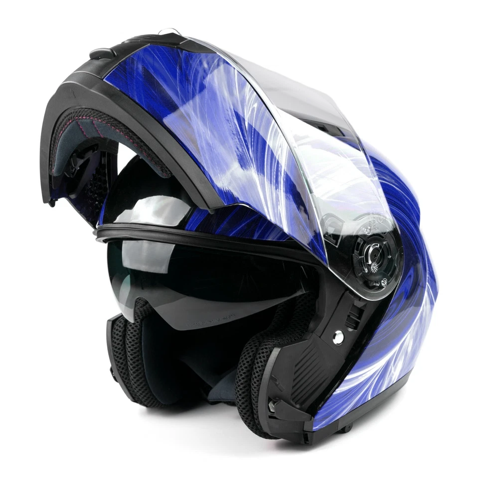 Blue Adult Modular Flip Up Snowmobile Helmet w/ Dual Lens Anti Fog Shield DOT - Image 3 of 4