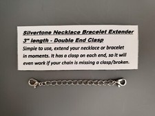 3" Long - Silvertone Necklace - Bracelet Extender - Double End Clasp - 2 Clasps