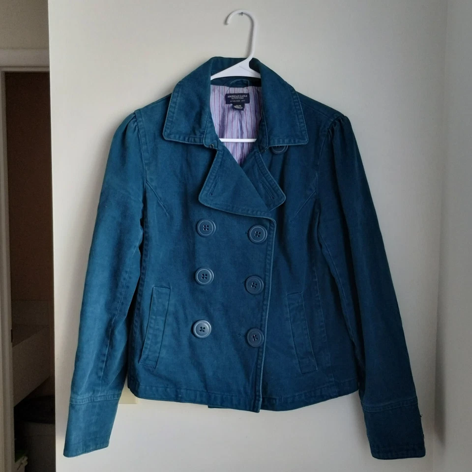 American Eagle Women's Blazer Jacket Double Breasted Blue Chunky Buttons Size M - Image 2 of 4