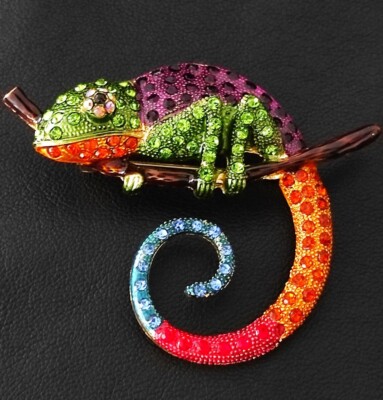 Eidechse Chamäleon Brosche Pin Anstecknadel Strass Schmuck Gecko Bunt Echse m5