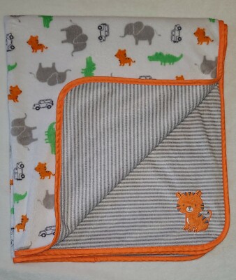 Carters Just One You Baby Blanket Orange Tiger White Gray Stripe Jungle Animals