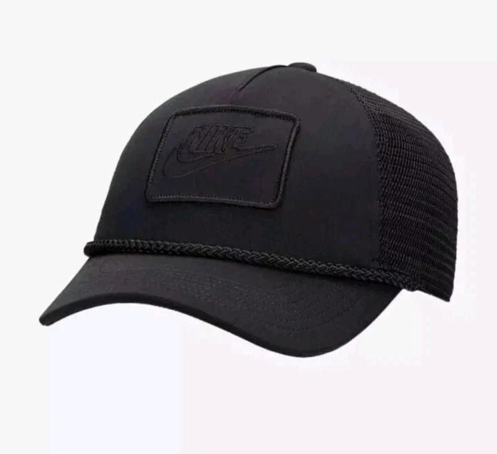 Nike Rise STRUCTURED TRUCKER Cap Hat Black Adjustable Size M/L FB5379-010