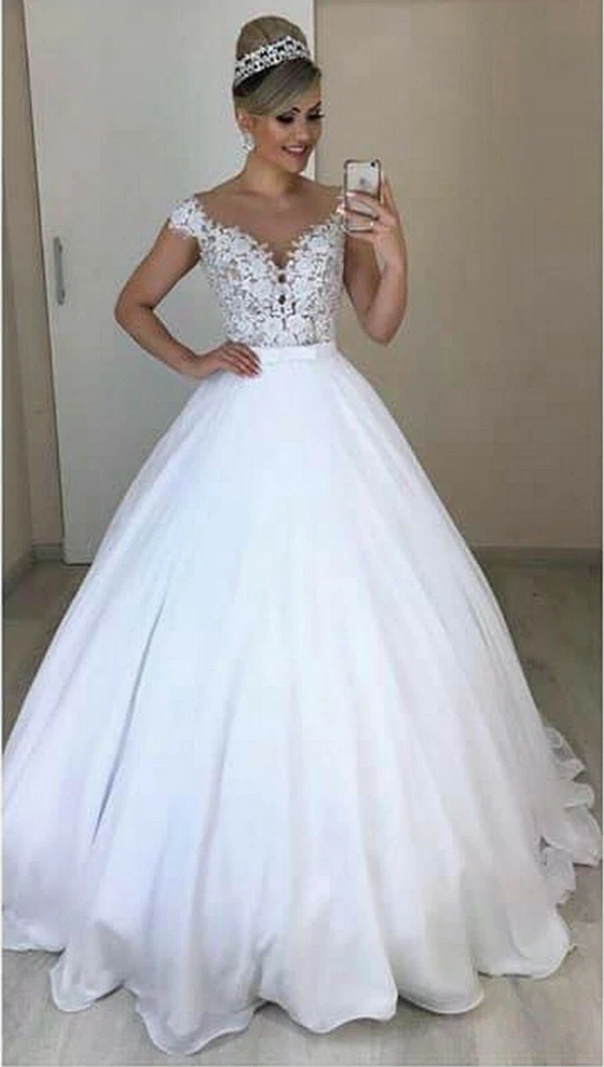 Vestidos de novia únicos de gasa con falda desmontable apliques de encaje vestidos de novia Foto 2 de 4