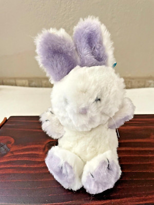 Vintage Dakin Binny Bunny Plush 6'' White Lavender Ears Paws 1980s TAG Korea