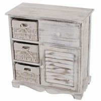 Kommode Schrank Mit 3 KöRben 63X60X30Cm, Shabby-Look, Vintage Weiß