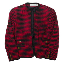 Vintage Evan Picone Womens Blazer Jacket Red Wool 90s Houndstooth M