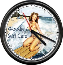 Woody Beach Woodie's Surf Cafe Car Club 60s Ocean Waves Dana Pt Diner Wall Clock