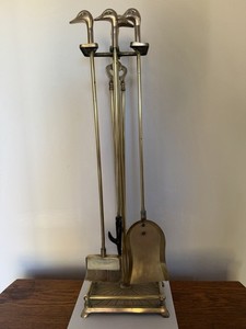 Brass Duck Head Fireplace Tool Set 4 Tools + Stand Mallard Vintage 80s MCM