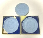 Vintage Fenton Bicentennial Commemorative Plates Powder Blue Milk Glass Set Of 3