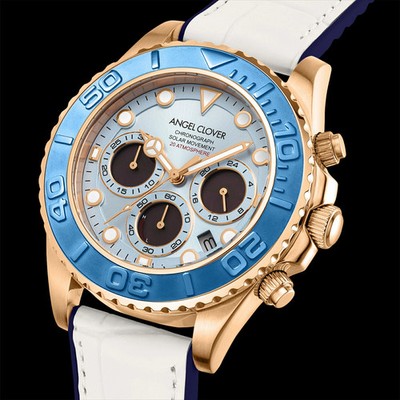 Angel Clover Timecraft Diver Solar Men s Watch Light Blue 200m TCD45PBU-WH
