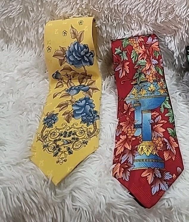 LEONARD Paris Tie  Made in Italy Vintage Handmade Designer  Silk  Set Of 2 RARE!