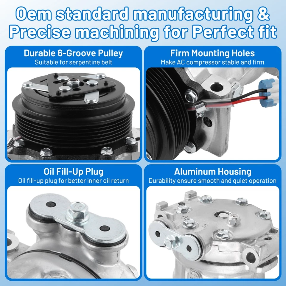 AC Compressor w/ Clutch for 1996-1999 Chevy GMC C1500 C2500 C3500 4.3L 5.7L 6.5L - Изображение 4 из 4