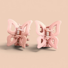 2-Pack Pink Plastic Butterfly Hair Claw Clips, Solid Pattern, Women Teens