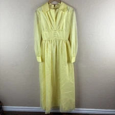Vintage Lorrie Deb Elegant Yellow Women's Dress Long Sleeves 1960s Size 7 8