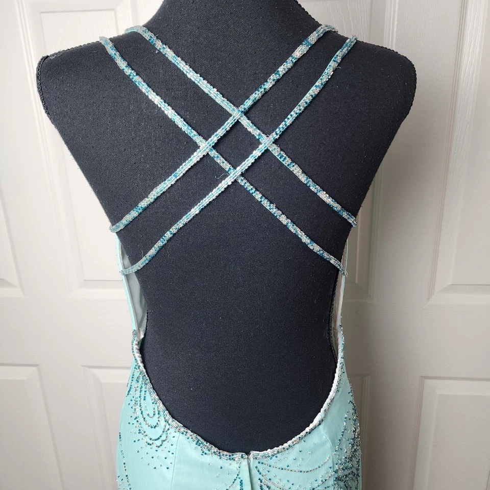 Vintage Cache Maxi Dress 12 100% Pure Silk Beaded Ombre Backless Long Prom Gown - Image 2 of 4