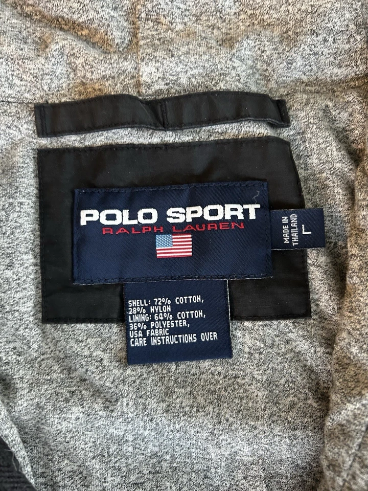 Vintage Polo Ralph Lauren RPL Fishtail Parka Jacket Black Red Print Hooded L - Image 4 of 4