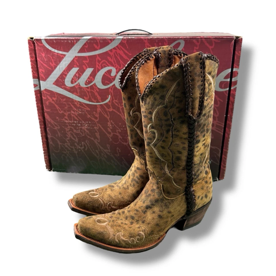 Botas de cuero hechas a mano Lucchese camel tostado guepardo M5040.S52F Cassie EE. UU. 6,5 NUEVAS CON CAJA Foto 2 de 4