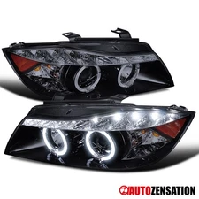 Fit 2006-2008 BMW E90 E91 3-Series Smoke LED Halo Projector Headlights Lamps