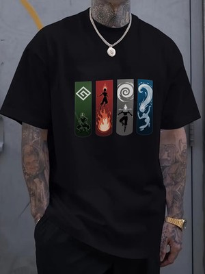 Avatar: The Last Airbender Four Elements Graphic T-Shirt for Men - Fire, Water,
