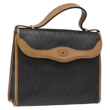 Christian Dior Honeycomb Canvas Hand Bag PVC Black Auth am8488