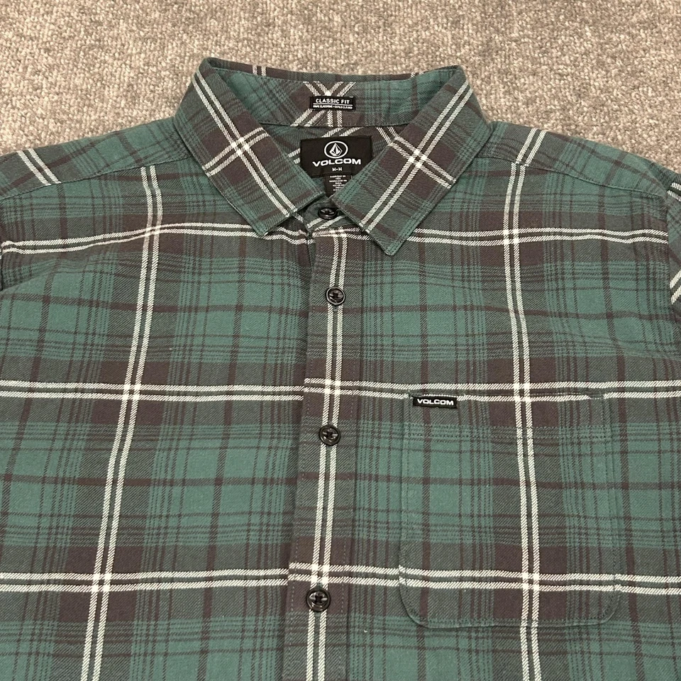 Volcom Shirt Mens Medium Green Caden Plaid Flannel Classic Fit Long Sleeve NEW - Image 2 of 4