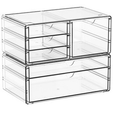 2 Pack Acrylic Drawer Organizer With 6 Drawers,Stackable 11.1  Large Clear Stora