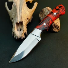 Gift-Ready 8.10" Damascus / Steel Knife Full Tang Hunt it Hunt + Leather Sheath