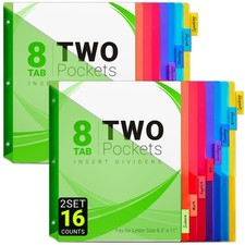 8-Tab Dividers for 3-Ring Binders, 16 Counts 3 Holes Index Dividers with 2 Po...