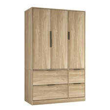 FUJI 3 Door 4 Drawer Wardrobe Bedroom Storage Hanging Rail Clothes Wood Cupboard