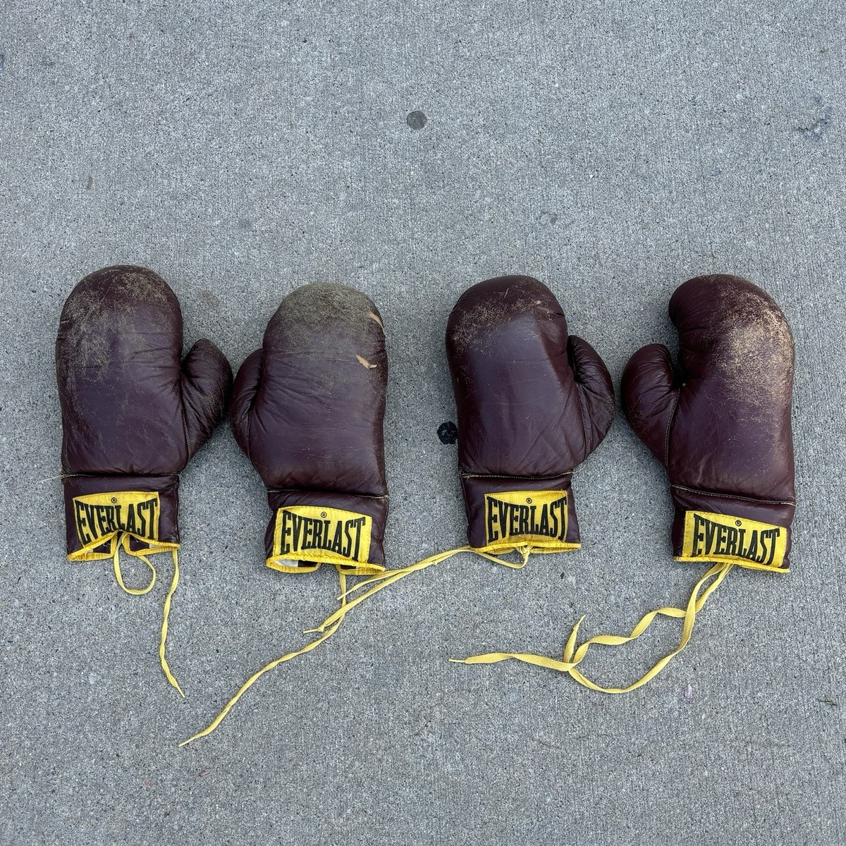 Lot of 2 Vintage Everlast Boxing Gloves Burgundy w/ Yellow