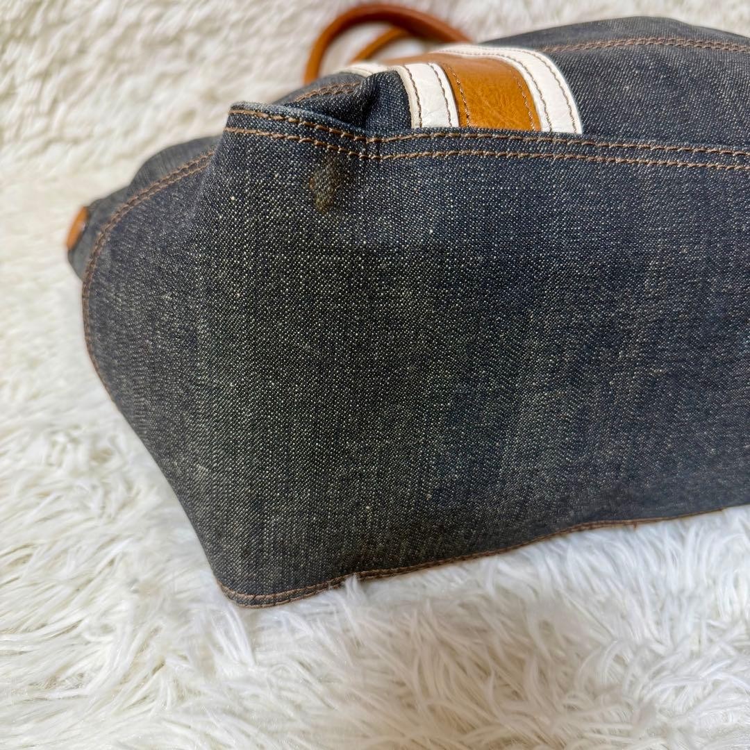 Burberry Blue Label Denim Tote Bag Navy Indigo Leather Striped Handbag New thumbnail 9
