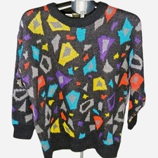 Women's Vintage 80's Espirit Small Sport Memphis Geometric Oversize Sweater