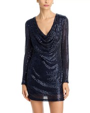 RAMY BROOK NWT $395 Navy Leon Sequined Beaded Mesh Cowl Neck Mini Dress 6